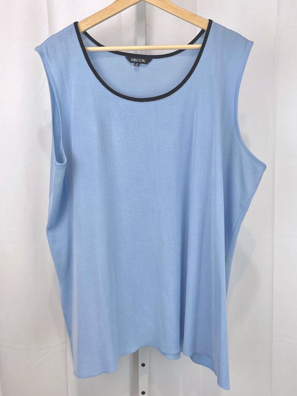 MISOOK Tipped Sleeveless Tank Top Sweater Shell Sleek Knit Blue Black 1X Plus